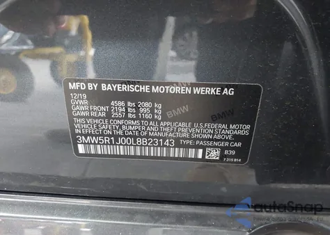 2020 BMW 330I из США, поврежденный, VIN 3MW5R1J00L8B23143